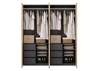Armoire modenvie 8 portes 180 x 50 x 200 cm avec 6 tiroirs et 2 tringles décor chêne artisan