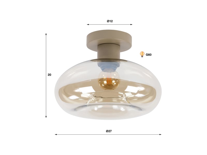  Plafonnier rond 27x20 cm en verre ambré et beige - zilur  - Conforama D
