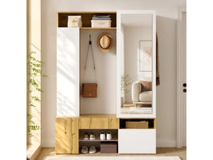 Meuble d’entrée avec miroir, penderie, rangement chaussures, tringle et crochets
