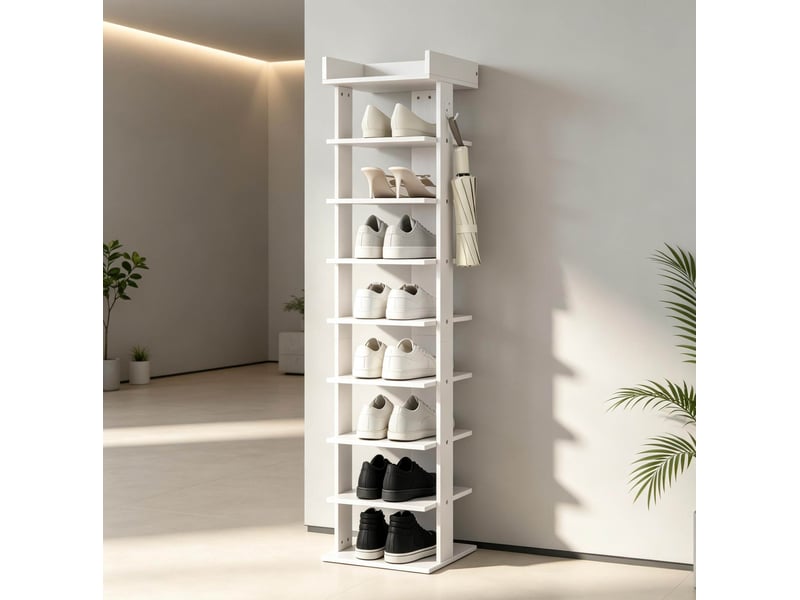  Meuble à chaussures 30x30x128,4 cm 9 niveaux panneau de particules blanc  - Conforama C