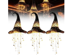 Lot de 3 décoration halloween suspendue, chapeau de sorcière lumineux led pour porche, entrée, jardin et terrasse