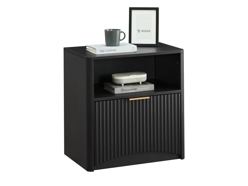  Table de chevet 58x38x60 cm, tiroir ouvert, chevet moderne, chambre et salon, meuble chambre et salon, aggloméré, noir  - Conforama A