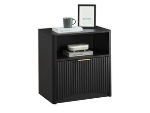 Table de chevet 58x38x60 cm, tiroir ouvert, chevet moderne, chambre et salon, meuble chambre et salon, aggloméré, noir