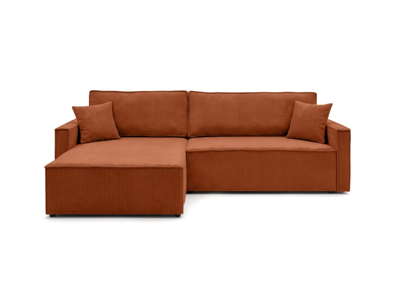  Farah - canapé d'angle max réversible et convertible 5 places accoudoirs slim en velours côtelé  - Conforama E