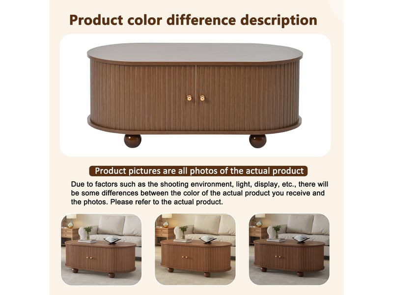  Table basse ovale avec portes coulissantes et rangement pour salon en mdf 100×50×40 cm noyer  - Conforama C