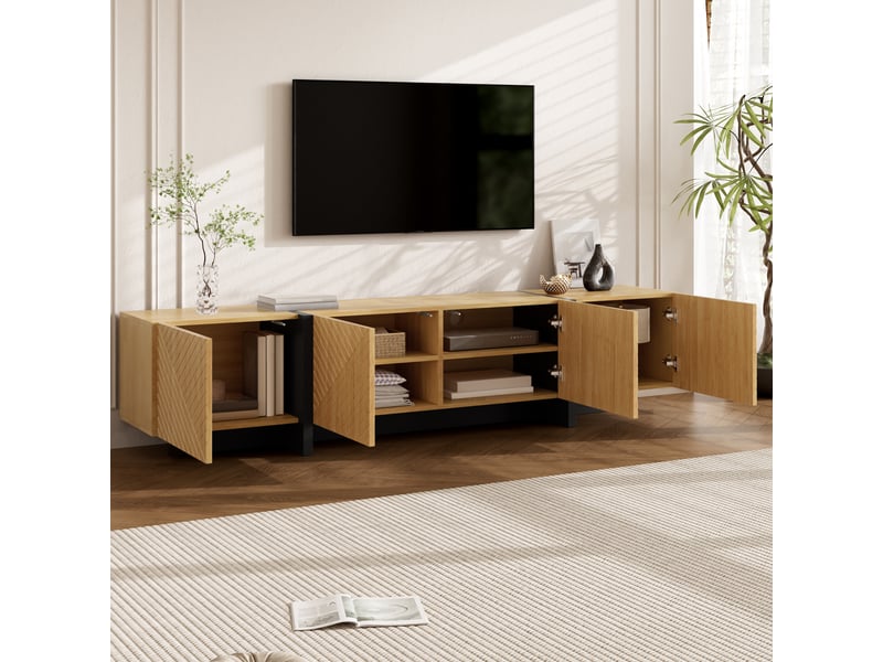  Meuble tv portes de rangement mdf meuble de rangement organisation gain de place design contemporain bois naturel OPULERANE TRADING LTD - Conforama C