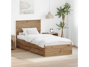 Lit adulte, lit simple, cadre de lit chêne artisanal 100x200cm bois d'ingénierie cf5648