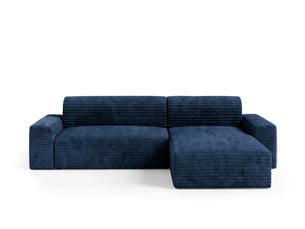 Canapé d'angle réversible convertible   4 places Velours côtelé bleu avec coffre de rangement