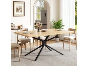 Table à manger extensible 120160 x 90 x 75 cm, 4 à 6 personnes, piètement étoile métal, plateau mdf, patins réglables, chêne clair