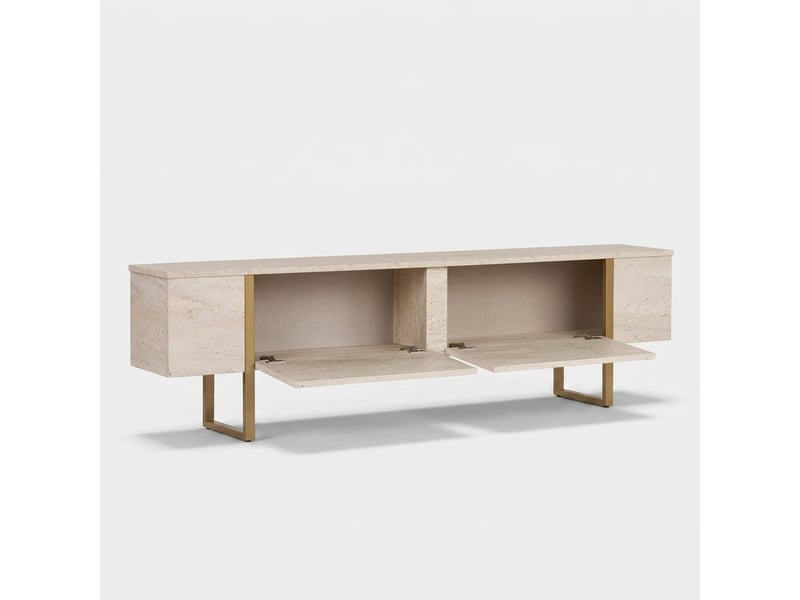  Télévision mobile sur pied avec portes 180 cm onera pieds dorés - beige  - Conforama C