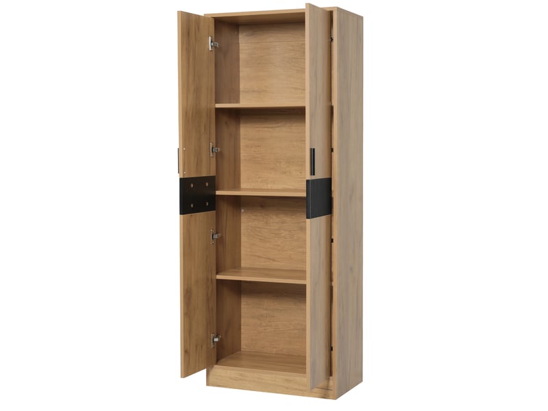  Bibliothèque 60x35x160 cm avec portes, étagères réglables, meuble de rangement pour livres et documents, armoire salon bureau - pb-chêne  - Conforama E