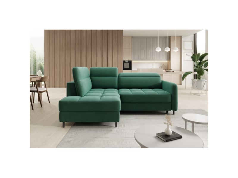  Canapé d'angle gauche convertible barnea 208 cm vert foncé avec rangement  - Conforama E