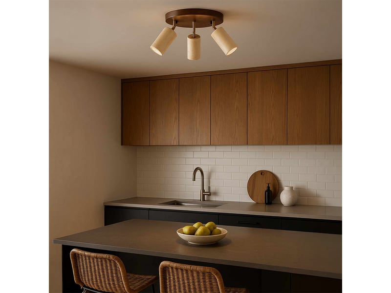  Luminaire rond avec 3 spots orientables en travertin et effet bois iris  - Conforama B