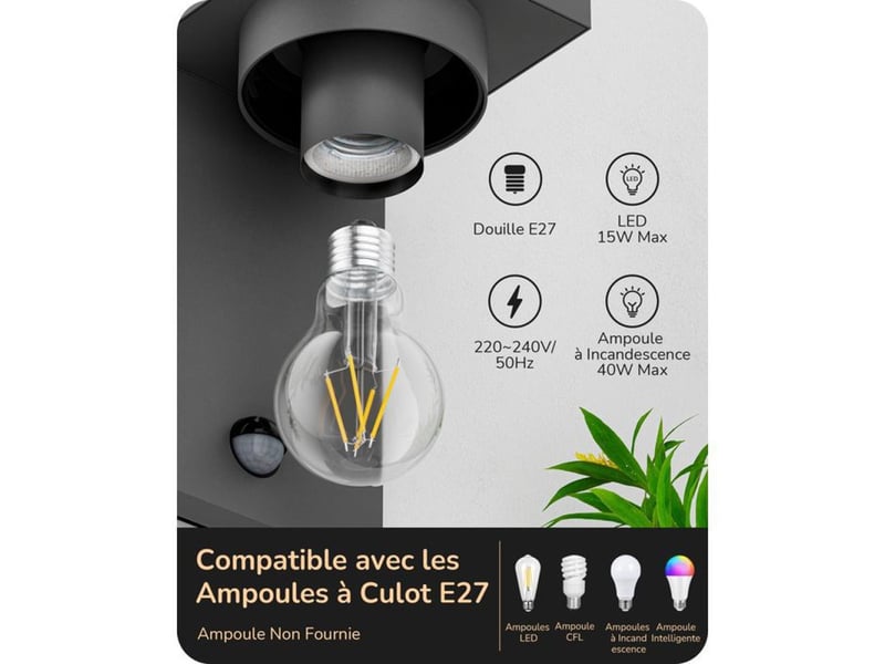 Applique murale exterieure avec detecteur de mouvement ip44 aluminium verre e27 370618_AACLB06024_6_DROPFR - Conforama E