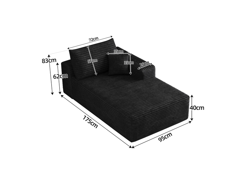 Canapé d'angle réversible modulaire avec méridienne, sans montage, assise moelleuse, en tissu côtelé noir - Conforama D