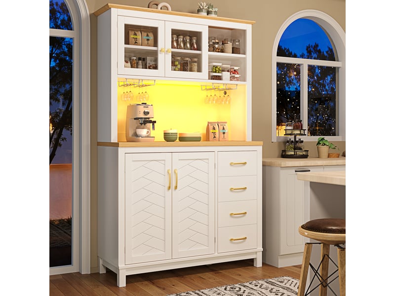  Meuble de cuisine muvano, buffet blanc en mdf avec led, 4 portes, 105,5 × 40 × 180 cm  - Conforama D