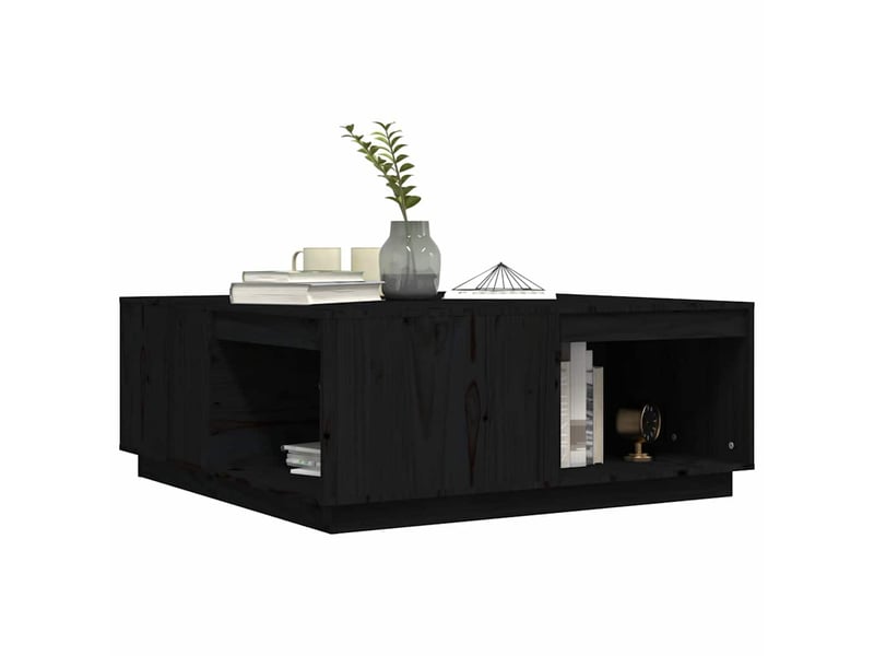  Table basse - table de salon - table à thé noir 100x101x40,5 cm bois massif de pin  - Conforama D