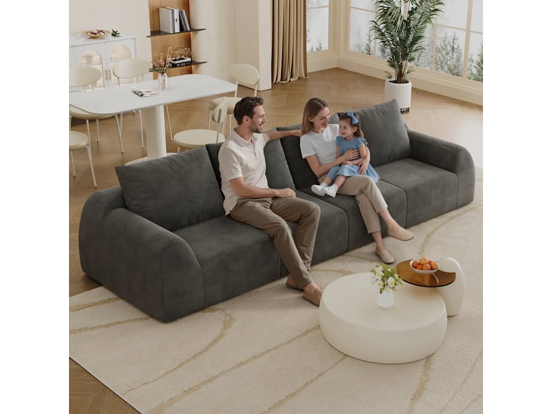  Canapé droit en mousse haute élasticité, prêt à installer  - revêtement chenille - gris foncé  - Conforama E