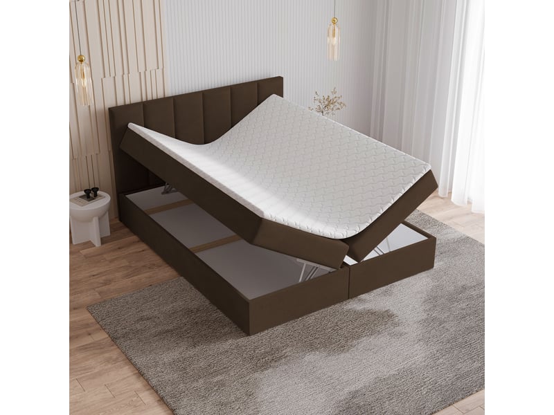  Boxspring meril 200x200 cm, lit complet avec matelas, marron  - Conforama C
