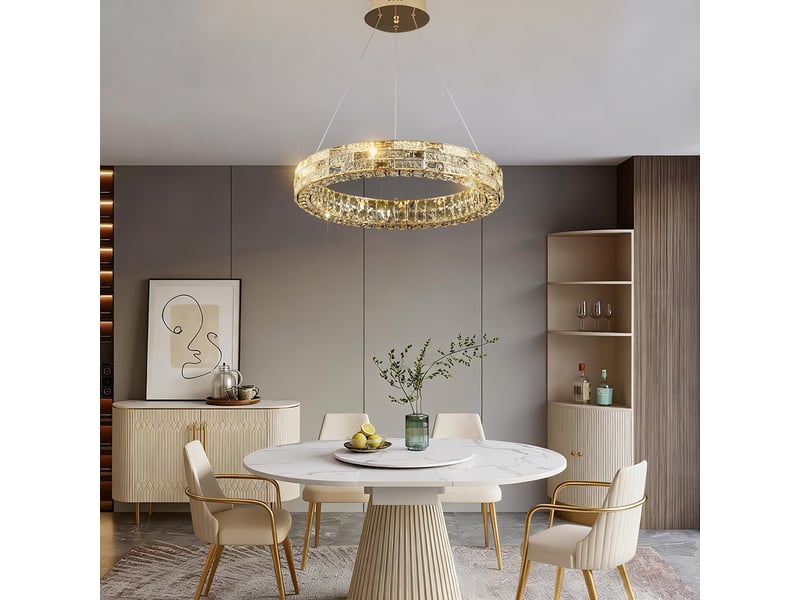  Lustre anneau en cristal d – led 81 w intégrée, éclairage 3 couleurs ASLED-692 - Conforama C