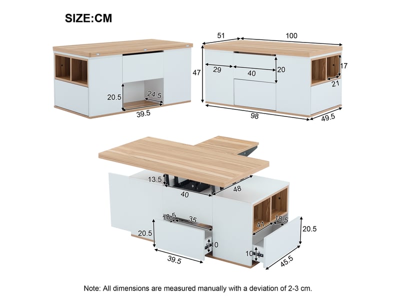 Lit coffre 180x200 cm aspect chêne avec ouverture hydraulique, lit double en bois avec tables de nuit intégrées avec étagère de tête de lit, led et usb-c - Conforama C