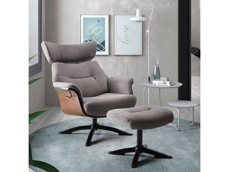  Fauteuil relax manuel pivotant + repose-pieds bois et tissu gris - nakano NAKANO - Conforama D