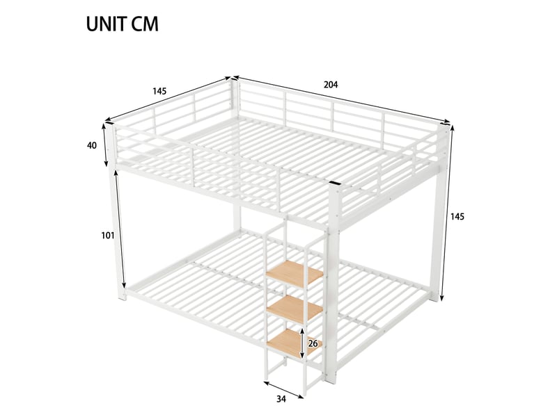 Lit superposé 140 × 200 cm en métal avec escalier en bois, garde-corps haut et isolation sonore pour chambre d’enfant - Conforama C