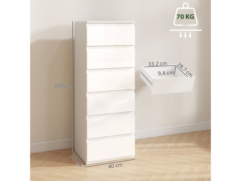  Commode colonne 5 tiroirs façade blanc laqué  - Conforama C