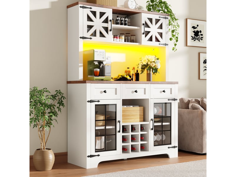 Armoire de cuisine moderne avec led, buffet haut avec porte-bouteilles, meuble de rangement blanc 120x40x180 cm pour salon. - Conforama C