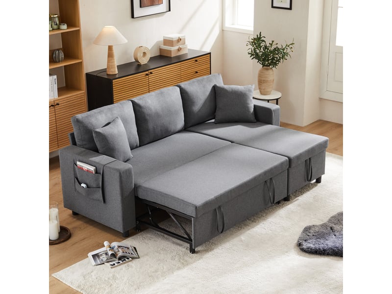  Canapé d’angle convertible modenvie 3 à 4 places réversible avec coffre gris foncé 219,5 x 142,5 cm  - Conforama E