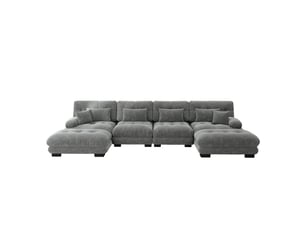Canapé modulable en u 4 places en tissu chenille gris
