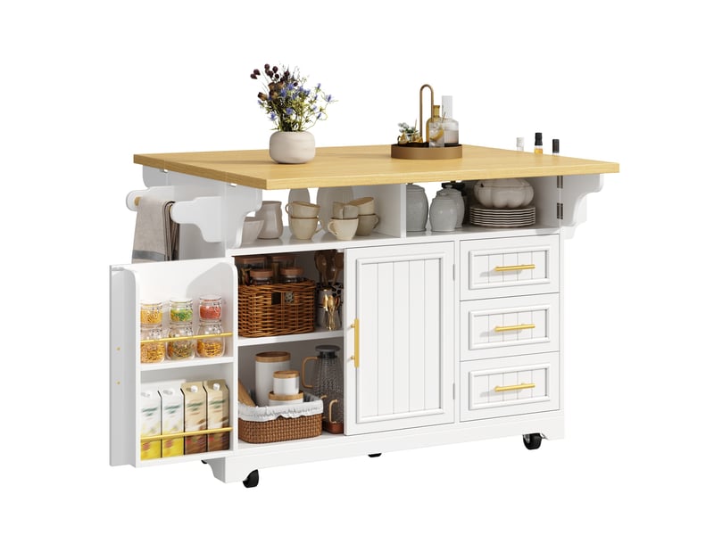  Îlot de cuisine 120x40x95 cm avec rangements et roulettes blanc et chêne  - Conforama A