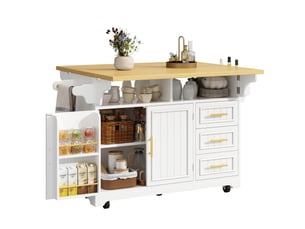 Îlot de cuisine 120x40x95 cm avec rangements et roulettes blanc et chêne