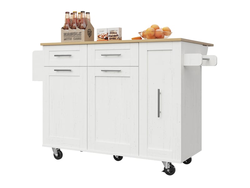 Îlot de cuisine mobile avec plateau rabattable en mdf et métal blanc - Conforama A