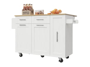 Îlot de cuisine mobile avec plateau rabattable en mdf et métal blanc
