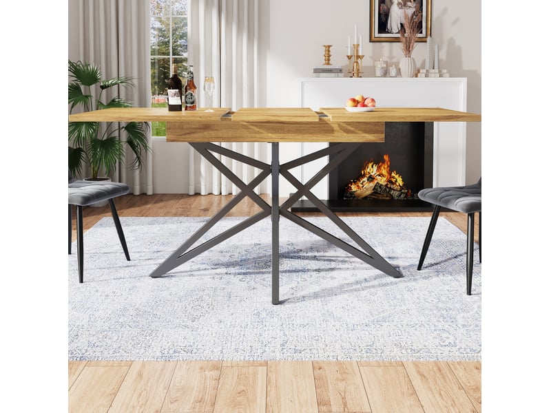  Ensemble table et chaises avec table extensible et 4 chaises, en mdf et métal couleur noyer  - Conforama C