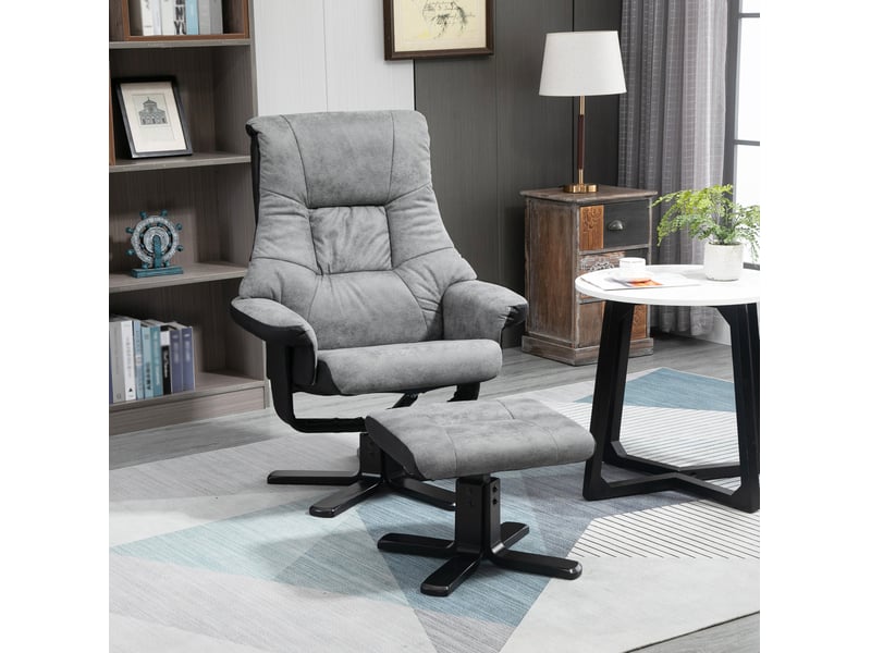  Fauteuil relax pivotant à 360° avec dossier inclinable à 135° et pouf repose-pieds en microfibre grise  - Conforama B