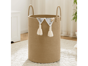 Panier à linge en corde de coton tressé 60 litres pour ranger vêtements sales ou jouets, marron
