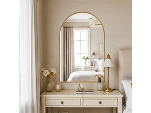 Miroir mural arqué 91x61cm - miroir salle de bain en verre trempé incassable avec cadre aluminium - doré
