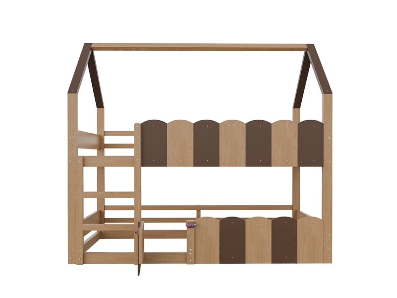  Lit d'enfant 90 × 200 cm, en forme de maison, équipé de barrières de sécurité surélevées, couleur naturelle  - Conforama A