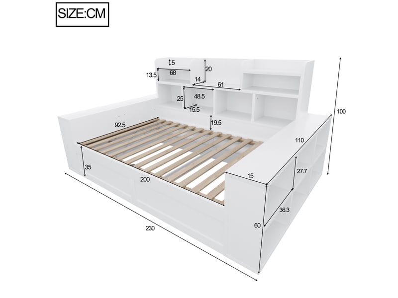  Canapé-lit multifonctionnel 90x200 cm avec rangement hydraulique, led et prises, mdf, coloris blanc, vendu sans matelas  - Conforama C