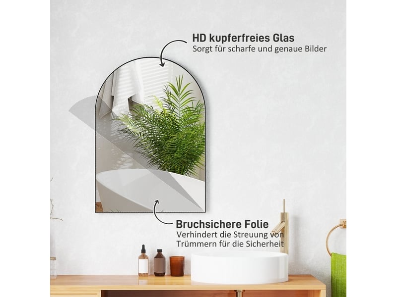  Miroir de salle de bains 50 x 70 cm noir, verre et cadre en aluminium, forme arrondie, fixation murale  - Conforama E