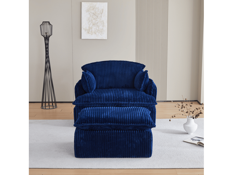  Fauteuil convertible avec repose-pieds compact en velours côtelé bleu evryae  - Conforama B