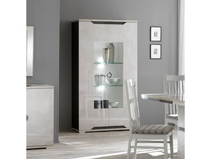 Vitrine 2 portes + led aspect ciment et gris anthracite - libeccio