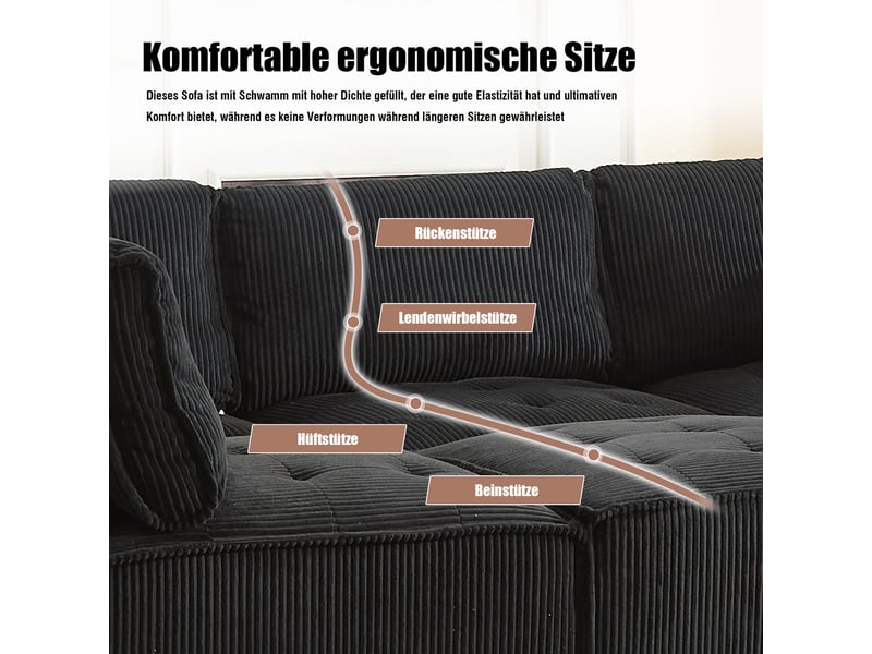  Canapé d'angle, canapé convertible : noir, 6 places, 308 cm, en velours  - Conforama W