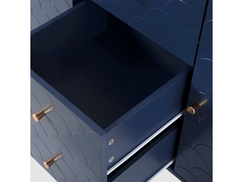  Buffet 120 x 40 x 83 cm 2 portes 3 tiroirs motif écailles, étagère réglable, panneau de particules + métal, bleu marine  - Conforama E