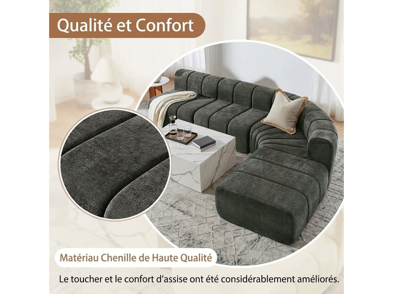 Canapé d'angle modulable 4 places compression - mousse haute résilience chenille noire polyvalente - Conforama W