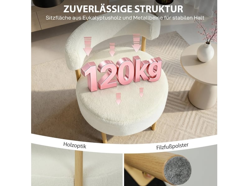 Fauteuil relax avec assise à ressorts et pieds en métal effet bois, en polyester blanc crème, 67 × 67 × 71 cm  - Conforama D
