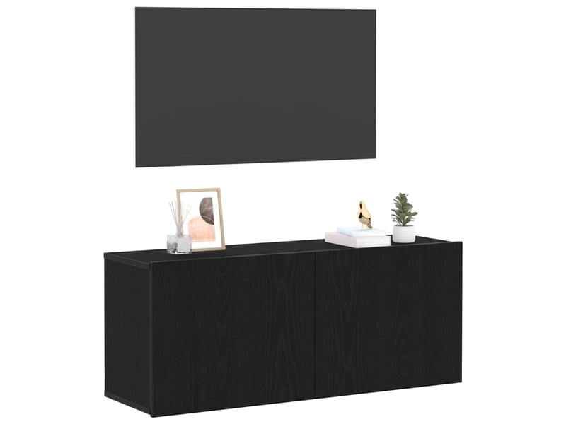  Ensemble meuble tv - banc tv - meuble de rangement 100 x 30 x 41 cm chêne noir  - Conforama C