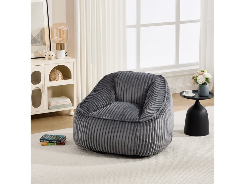  Fauteuil 1 place - 98x92x73cm - fauteuil pouf en mousse à mémoire de forme et peluche rayée - gris  - Conforama C